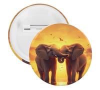 Elephants Couple Round Tinplate Brooches Colorful Fashion Button Pins Badge for Backpacks Shirts Scarf