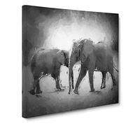 Elephants Crossing Paths Canvas Print | Gallery Wrapped 30mm Frame Wall Art | 14x14 inches | Ready to Hang | Modern Animal Picture | Living Room Bedroom Lounge Office