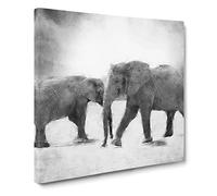 Elephants Crossing Paths Canvas Print | Gallery Wrapped 30mm Frame Wall Art | 20x20 inches | Ready to Hang | Modern Animal Picture | Living Room Bedroom Lounge Office