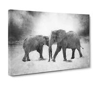 Elephants Crossing Paths Canvas Print | Gallery Wrapped 30mm Frame Wall Art | 30x20 inches | Ready to Hang | Modern Animal Picture | Living Room Bedroom Lounge Office