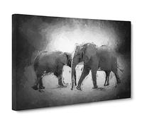 Elephants Crossing Paths Canvas Print | Gallery Wrapped 30mm Frame Wall Art | 30x20 inches | Ready to Hang | Modern Animal Picture | Living Room Bedroom Lounge Office