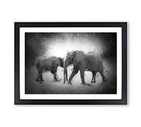 Elephants Crossing Paths in Abstract Framed Print | A2 Black Framed Wall Art | Ready to Hang | Abstract Animal Picture | Living Room Bedroom Lounge Office