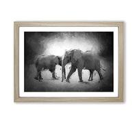 Elephants Crossing Paths in Abstract Framed Print | A2 Oak Framed Wall Art | Ready to Hang | Abstract Animal Picture | Living Room Bedroom Lounge Office
