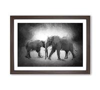 Elephants Crossing Paths in Abstract Framed Print | A2 Walnut Framed Wall Art | Ready to Hang | Abstract Animal Picture | Living Room Bedroom Lounge Office