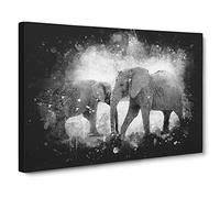 Elephants Crossing Paths Paint Splash Canvas Print | Gallery Wrapped 30mm Frame Wall Art | 20x14 inches | Ready to Hang | Modern Animal Picture | Living Room Bedroom Lounge Office
