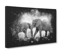 Elephants Crossing Paths Paint Splash Canvas Print | Gallery Wrapped 30mm Frame Wall Art | 30x20 inches | Ready to Hang | Modern Animal Picture | Living Room Bedroom Lounge Office