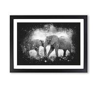 Elephants Crossing Paths Paint Splash Framed Print | A2 Black Framed Wall Art | Ready to Hang | Modern Animal Picture | Living Room Bedroom Lounge Office
