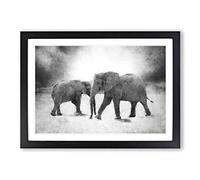 Elephants Crossing Paths Painting Framed Print | A2 Black Framed Wall Art | Ready to Hang | Modern Animal Picture | Living Room Bedroom Lounge Office