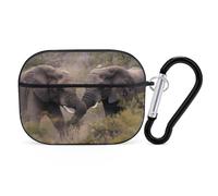 Elephants Fighting Compatible with Airpod Pro Case PC Scratch-Resistant Drop-Proof Protective Cover with Keychain