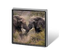 Elephants Fighting Novelty Brooches & Pins Square Personalised Metal Lapel Badge with Butterfly Clutch Clasp