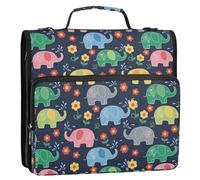 Elephants Flowers Blue Pattern 3 Ring Zipper Binder with Shoulder Strap Handle 1.5 inch Ring Binder case 500 Sheets Capacity Portfolio File Organizer Bag for School Office Supplies