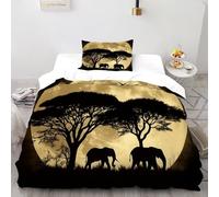 Elephants Full Moon Bedding Set 3D Digital Printing Serene Savanna Animals Duvet Cover Set Chic Breathable Quilt Cover for Boys & Girls with Pillow Single（135x200cm）