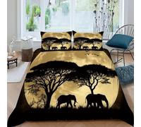Elephants Full Moon Bedding Set Theme Bedspread Serene Savanna Animals Duvet Cover Set Microfiber Quilt Cover Universal for All Seasons with Pillowcase King（220x240cm）
