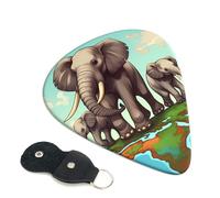 Elephants Guitar Picks 6 Pack with Leather Guitar Pick Holder Keychain, Plectrum Key Fob Cases Bag, Abstract Art Plectrum for Acoustic Electric Guitar, Ukulele 0.96mm