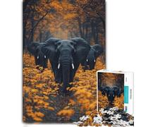 Elephants in Autumnal Forest Complex Wood Puzzle, Adults, 1000 Pieces | Puzzle for Adults - screen-free tabletop leisure on weekends.