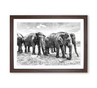 Elephants in Sri Lanka Painting Framed Print | A2 Walnut Framed Wall Art | Ready to Hang | Modern Animal Picture | Living Room Bedroom Lounge Office