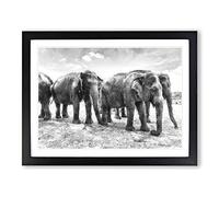 Elephants In Sri Lanka Painting Modern Art Framed Print | A2 Black Framed Wall Art | Ready to Hang | Modern Animal Picture | Living Room Bedroom Lounge Office