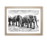Elephants In Sri Lanka Painting Modern Art Framed Print | A2 Oak Framed Wall Art | Ready to Hang | Modern Animal Picture | Living Room Bedroom Lounge Office