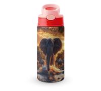 Elephants in Sunset Water Cute Water Bottle with Straw Lid Stainless Steel Drink Tumbler Insulated Flip Top Cups 350ml