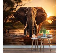Elephants in The Grasslands Wallpaper Mural 200x150cm Wildlife Theme Wallpaper 3D Silk Mural Office Bedroom Living Room Apartment Not Self-Adhesive