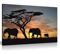 Elephants In The Sunset Africa Landscape Canvas Wall Art Picture Print (12X8)