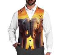 Elephants Lover Sunset Men's Vest Suit Classic Waistcoat Vests Casual Business Dress Slim Fit V-Neck Tuxedo XL
