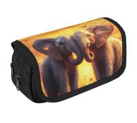 Elephants Lover Sunset Portable Pen Case Double Layered Large Capacity Exquisite Pencil Case for Officce