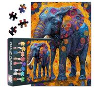 Elephants on Savannah with Patterned Hues Large Format Puzzle - 1000 Pieces, 50x70cm Completed Size | Durable Pieces, Easy to Handle, Abstract African Art