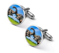 Elephants Playing on Savanna Mens Classic Cufflinks Custom Shirt Cuff Links Jewelry Accessories for Business Wedding 0.7" 0.8"