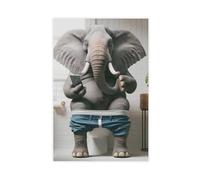 Elephants Playing with Mobile Phones in The Toilet 2 Canvas Poster Wall Art Decor Print Picture Paintings for Living Room Bedroom Decoration 16x24inch(40x60cm)