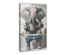 Elephants Playing with Mobile Phones in The Toilet 2 Canvas Poster Wall Art Decor Print Picture Paintings for Living Room Bedroom Decoration 12x18inch(30x45cm)