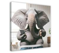 Elephants Playing with Mobile Phones in The Toilet Canvas Poster Wall Art Decor Print Picture Paintings for Living Room Bedroom Decoration 12x12inch(30x30cm)
