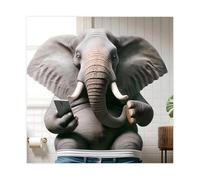 Elephants Playing with Mobile Phones in The Toilet Canvas Poster Wall Art Decor Print Picture Paintings for Living Room Bedroom Decoration 20x20inch(50x50cm)