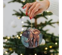 Elephants Red Ceramic Christmas Ornaments - 2.8 Inch Rustic Round Xma Tree Decor with Hanging String, Personalized Vintage Double-Sided Holiday Party Decorations for Xmas Gifts