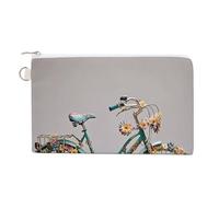 Elephants Red Coin Purse Canvas Change Pouch with Zipper Small Cosmetic Organizer Bag Women Wallet for Car Keys, Credit Cards, Cash, Lipstick, Flower bicycle, One Size