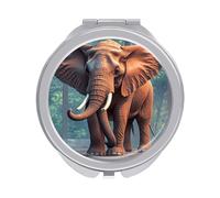 Elephants Red Compact Mirror for Purse, Double-Sided 1x/2x Magnifying Metal Pocket Makeup Mirrors, Folding Mini Vanity Mirror, Handheld Round Travel Cosmetic Mirrors for Women