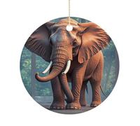 Elephants Red Double-Sided Ceramic Christmas Ornaments - Round Hanging Mini Xmas Tree Decorations, Ideas for Farmers, Rustic Home Decor for Indoor Outdoor Tree Decor