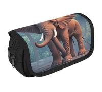 Elephants Red Pencil Case Organizer - Large Capacity 3 Compartment Pencil Pouch for Adults, Portable Makeup Bag & Aesthetic Stationery Bag with Zipper (8.7x4.3") Unisex Gift