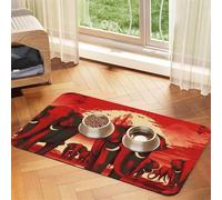 Elephants Red Pet Feeding Mat Absorbent Pu Leather Dog Cat Food Mats Contain Spills Protects Floors, Anti-Slip Rubber Backing Dog Bowl Mats Easy Clean Pet Placemats 30x45cm
