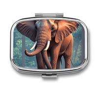Elephants Red Pill Box 2 Compartment Square Pill Box for Pocket Purse Portable Travel Medicine Tablet Vitamin Holder Organizer Mini Decorative Pill Case