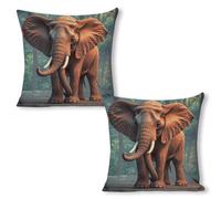 Elephants Red Pillow Covers 18"x18"（2pcs） Linen Throw Pillow Covers - Double Sided Decorative Square Cushion Cases for Sofa, Bed, Chair (No Insert Included)
