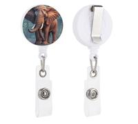 Elephants Red Retractable Badge Reel - Personalized ID Name Badge Holder with Lanyard Cute Badges Reel Holder Round Nurse Doctor Name Tag Badges Clip for Work