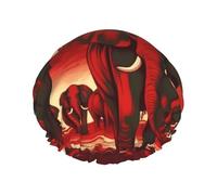 Elephants Red Shower Caps for Women Reusable Bath Caps for Men Double Layer Waterproof Hair Cap with EVA Lining Stylish Large Shower Bonnet Soft Bath Hat for Long Hair, Braids