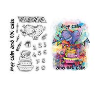 Elephants Stamps for Card Making Birthday Cake Transparent Silicone Seal Stamping Stamp for Paper Crafting Keep Calm,and Eat Cake Words Stamps for Paper Crafting Handmade Crafts Scrapbook Album Decor