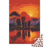 Elephants Standing by A River in Front of Mountains in Africa at Sunset Jigsaw Puzzles Challenge Toy Educational Games Home Decoration for Adults& Teenager Age 14 Years Up 38x26cm/1000pcs