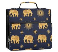 Elephants Stars Blue Print 3 Ring Zipper Binder with Shoulder Strap Handle 1.5 inch Ring School Binder 500 Sheets Capacity Expanding File Folder for School Office Supplies
