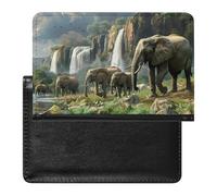 Elephants Walking Along Edge River Passport Holder Cover Wallet Card Case with Vaccine Card Slot Travel Accessories for Women Men