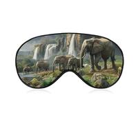 Elephants Walking Along Edge River Sleep Mask Soft Blackout Eye Mask Eye Shade Cover with Adjustable Strap for Men Women