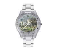Elephants Walking Along Edge River Watch Simple Wrist Watch Stainless Steel Band Analog Quartz Watches for Women Men