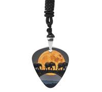 Elephants Walking Under The Moon Guitar Pick Pendant Necklace for Acoustic Electric Bass Players Guitar Accessories Guitarist Gifts
